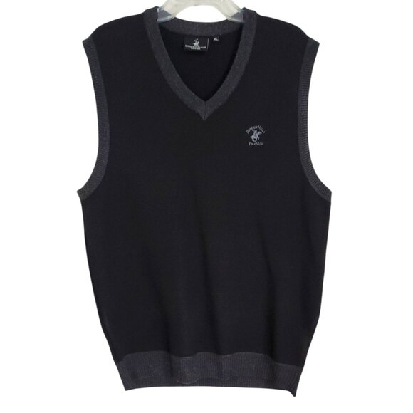 Beverly Hills Polo Club Mens Black Knitted Sweater Vest Pullover V‎ Neck Size XL - Picture 1 of 9